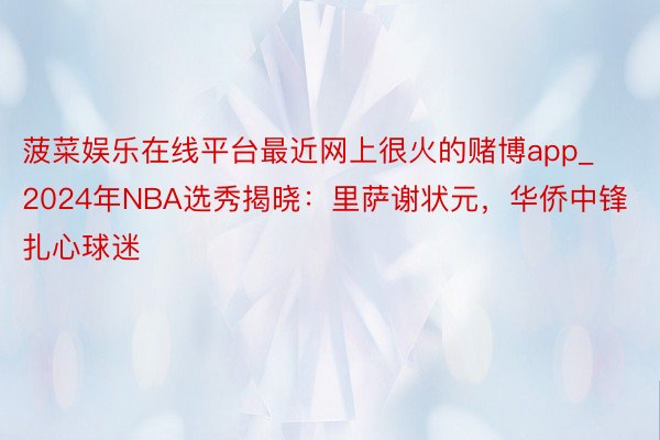 菠菜娱乐在线平台最近网上很火的赌博app_2024年NBA选秀揭晓：里萨谢状元，华侨中锋扎心球迷