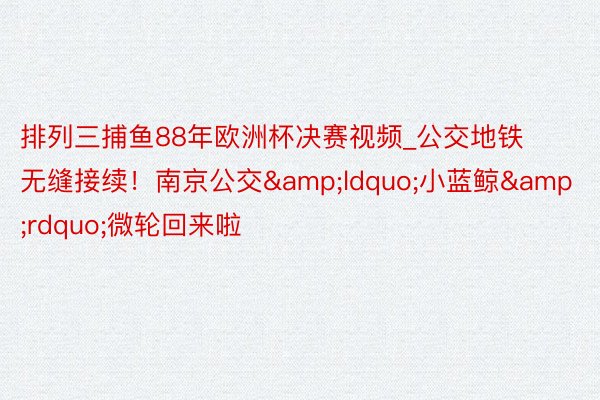 排列三捕鱼88年欧洲杯决赛视频_公交地铁无缝接续！南京公交&ldquo;小蓝鲸&rdquo;微轮回来啦